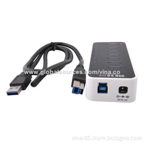 Hot Selling 7-port USB3.0 Hub with USB3.0 Cable and External Power Adapter